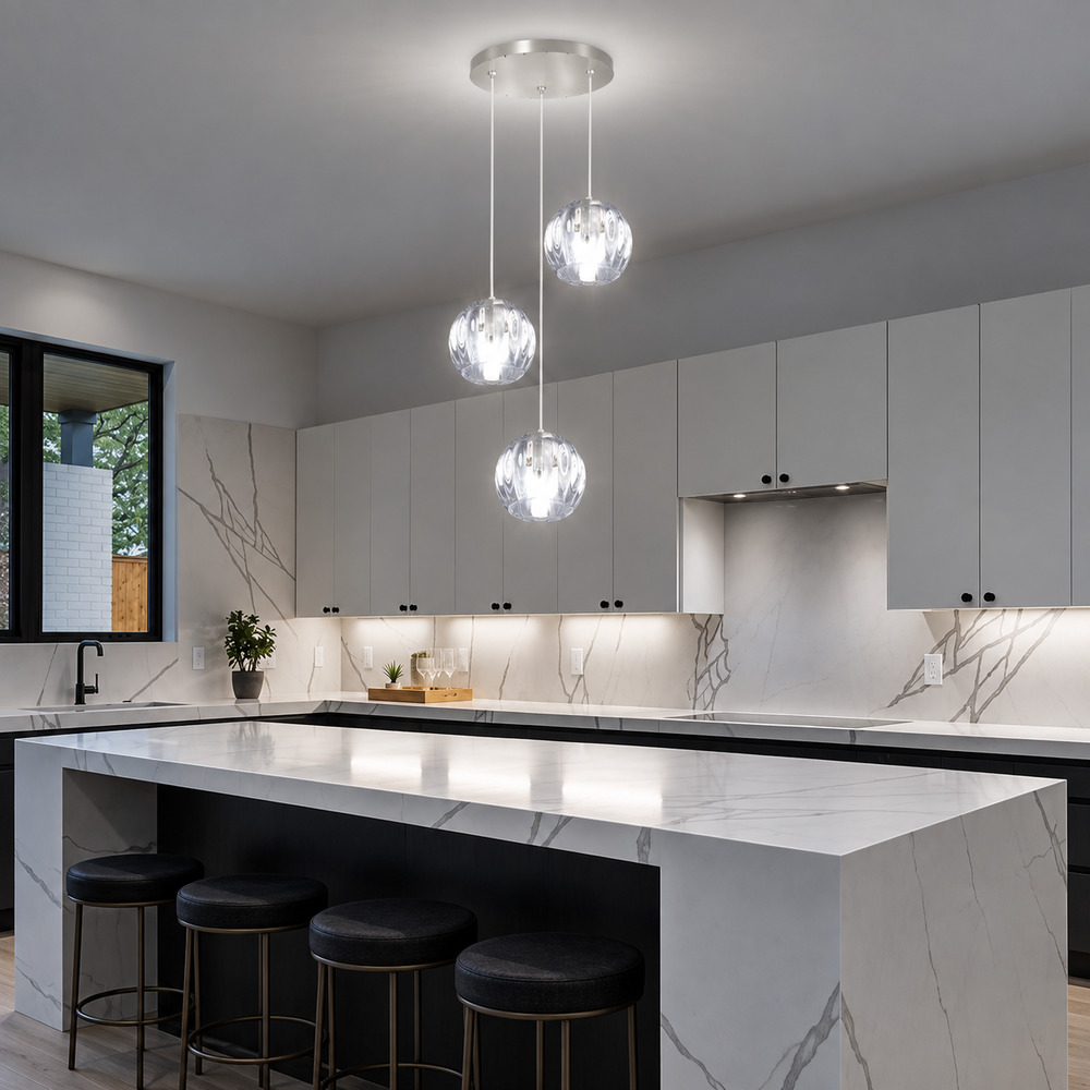 CENOZO 3-Light Globe Glass Pendant Light Silver LED Dimmable Crystal